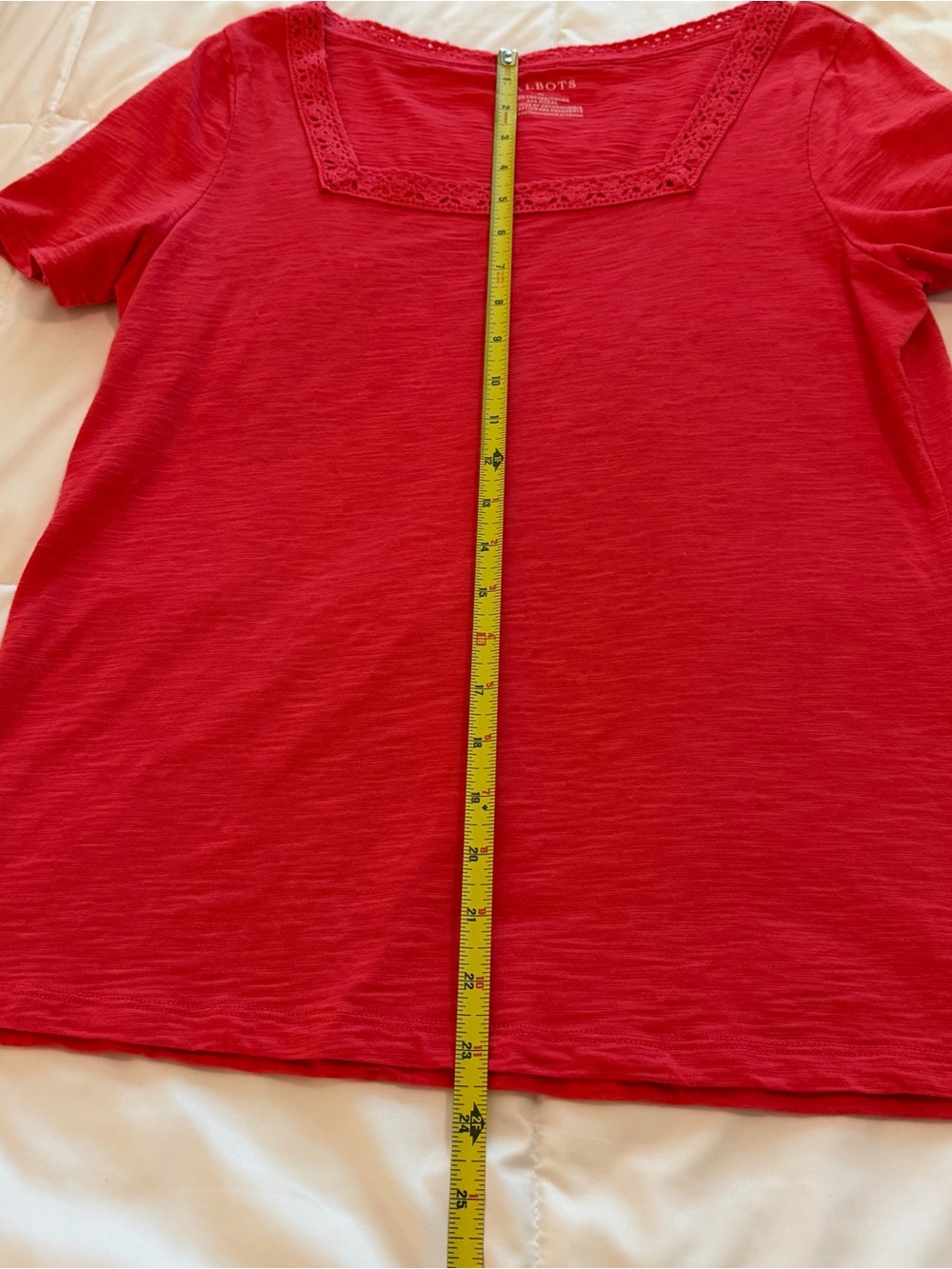 Talbots Bright Red Square Neck Short Sleeve Top with Lace Trim - Picture 4 of 5